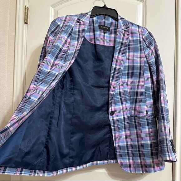 TALBOTS LINEN COTTON PURPLE BLUE PLAID LONG SLEEVE‎ SINGLE BUTTON BLAZER 6 - Picture 2 of 10